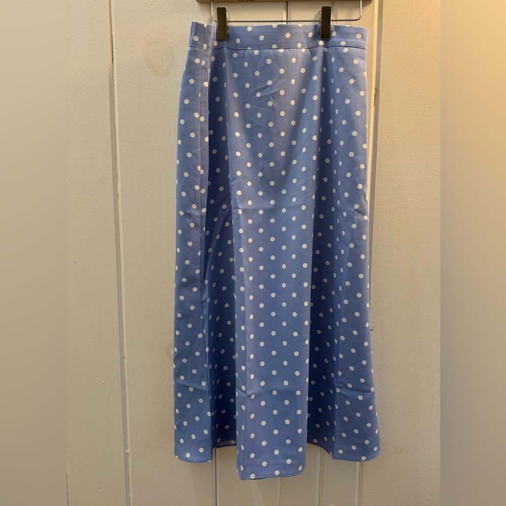 NWT High Waist Blue Polka Dot A-Line Midi Skirt